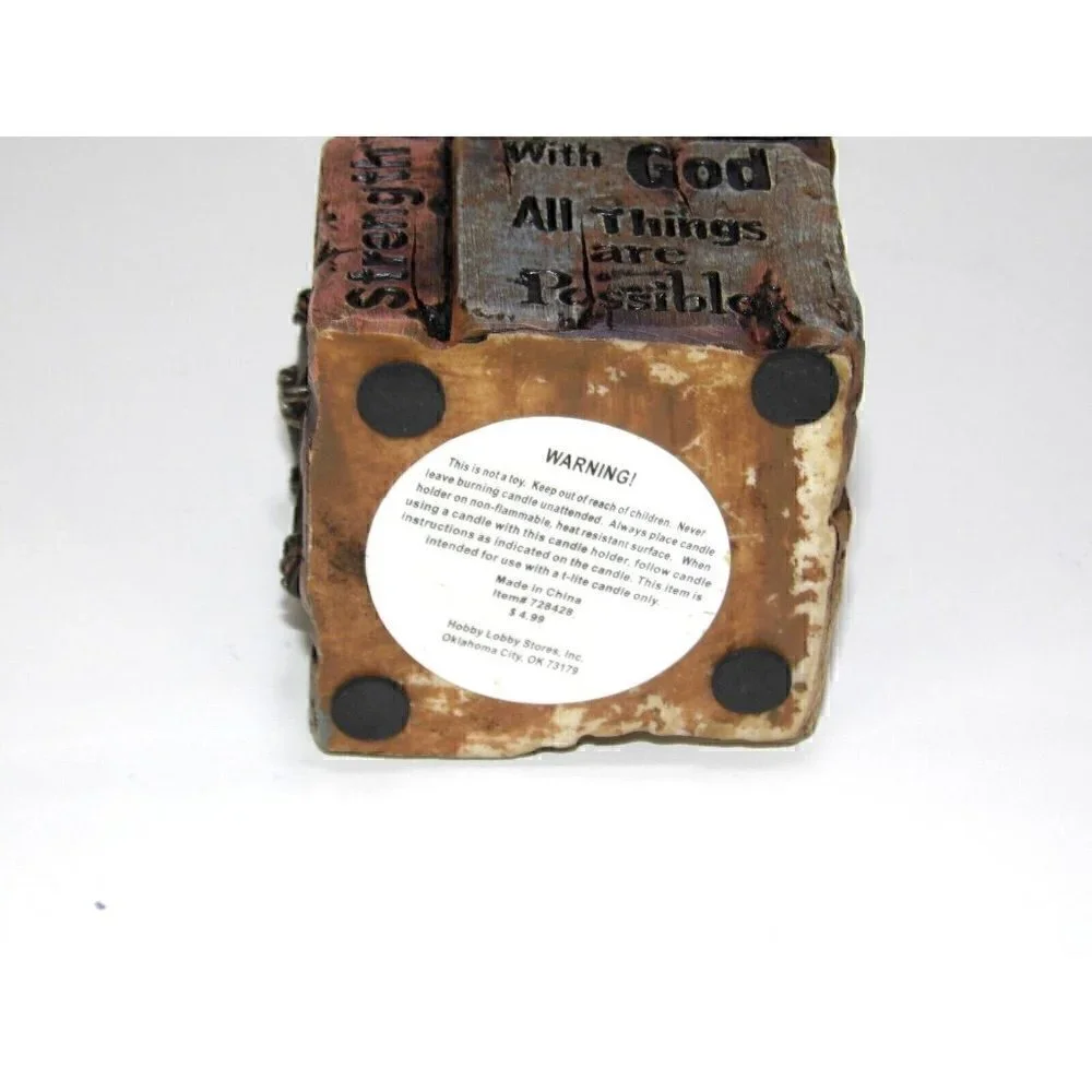 HOBBY LOBBY rustic brown plastic religious, God candle holder 2 1/2